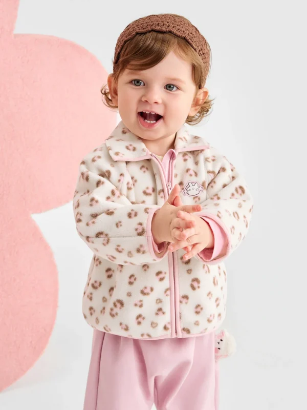 Cream Leopard Print Fleece Jacket