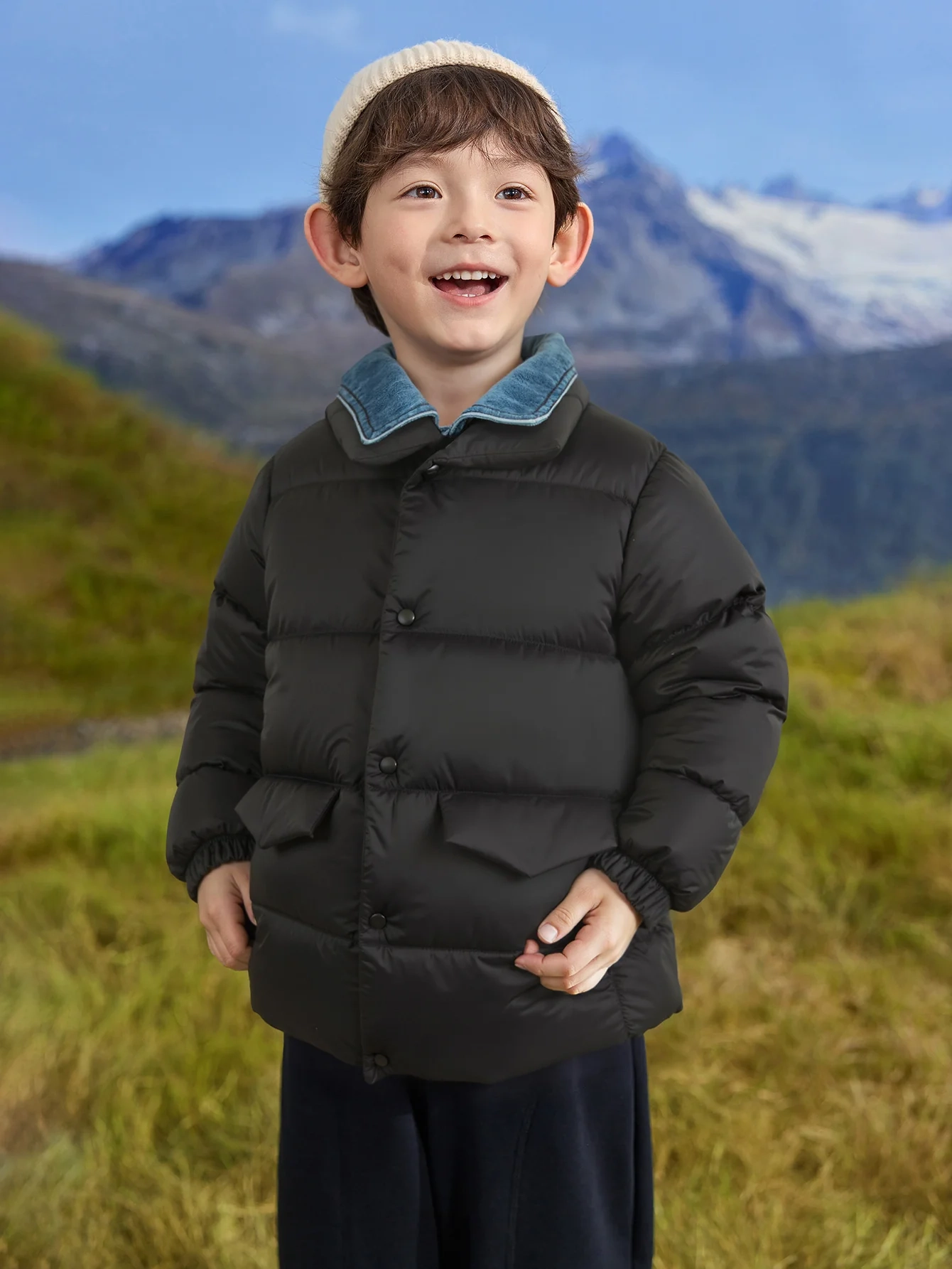 Little Highland Plaid Collar Down Jacket