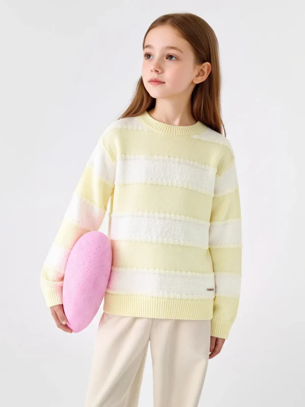 Playful Chenille Stripe Girls' Sweater