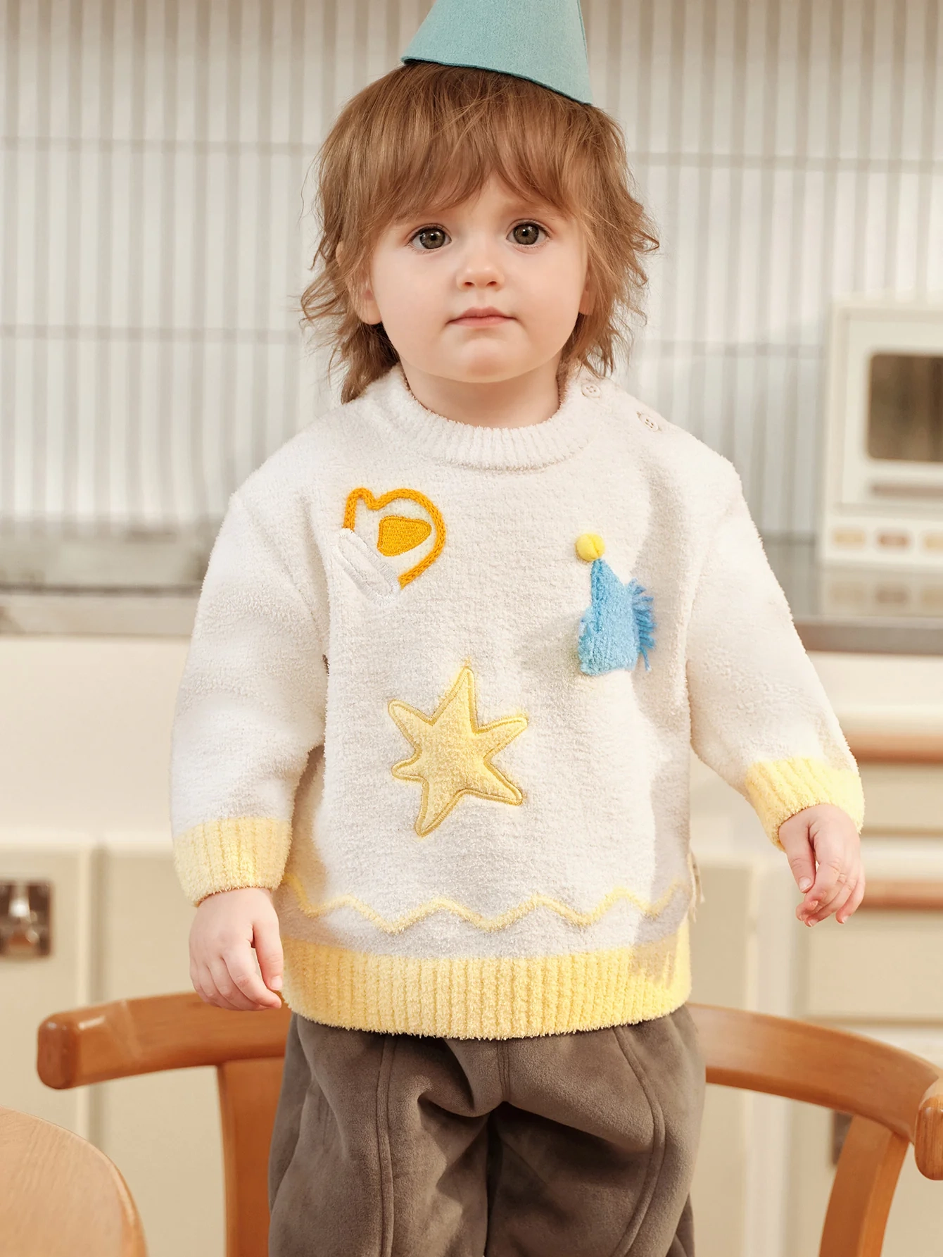 Playful Graphic Chenille Knit Sweater
