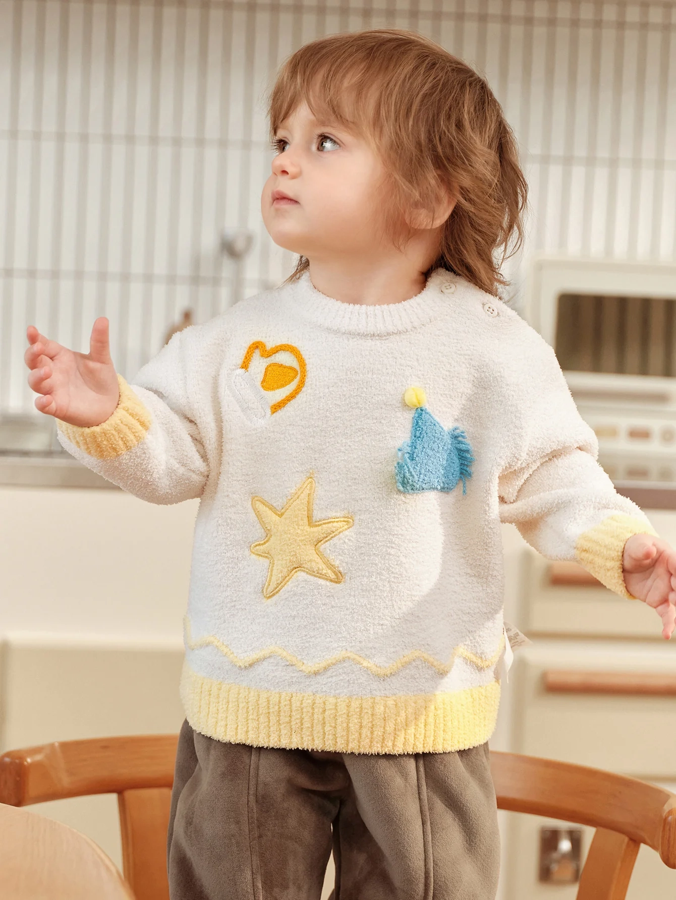 Playful Graphic Chenille Knit Sweater - Image 2